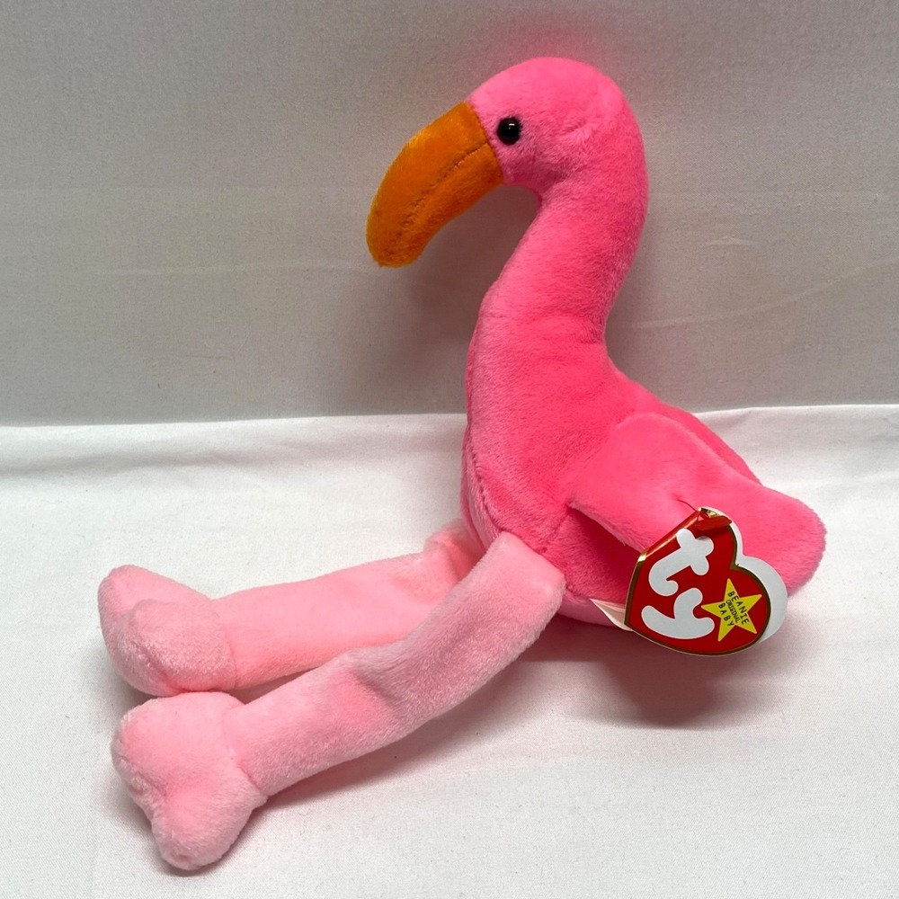 Vintage Ty Beanie Babies Pinky Flamingo Pink Bird Retired 1995 Rare See Tags MWT